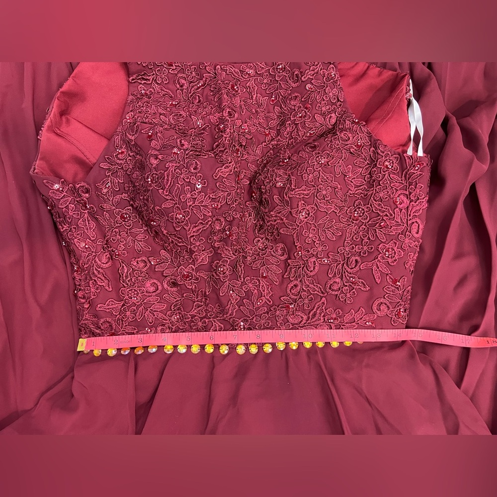 Burgundy Lace Bodice Evening Gown Flowing Chiffon Skirt Prom Cocktail Sz M NWT D - Picture 12 of 13